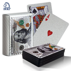 Silver Foil Poker Cards Deck with Banknotes Printing Duke Red Plastic Poker Game Case Pvc Plastic Card Gold Pokercards Plastic