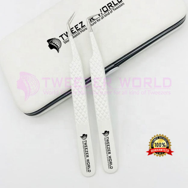 Bulk New Design Stainless Steel Fiber Tip Lash Extension Tweezer Isolate eyelash White color Tweezers Private Label custom logo