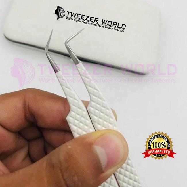 Bulk New Design Stainless Steel Fiber Tip Lash Extension Tweezer Isolate eyelash White color Tweezers Private Label custom logo