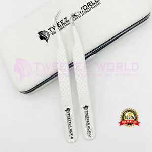 Bulk New Design Stainless Steel Fiber Tip Lash Extension Tweezer Isolate eyelash White color Tweezers Private Label custom logo