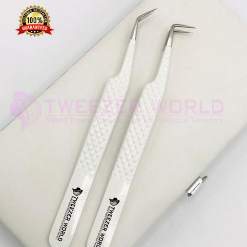 Bulk New Design Stainless Steel Fiber Tip Lash Extension Tweezer Isolate eyelash White color Tweezers Private Label custom logo