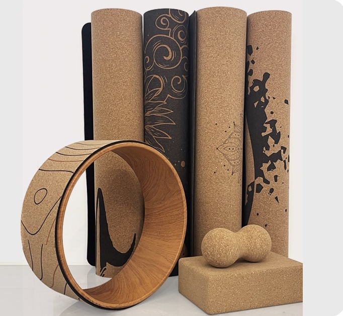 Hot Selling Custom Logo Print Non Slip Eco Friendly Premium Organic Cork Yoga Mat Set