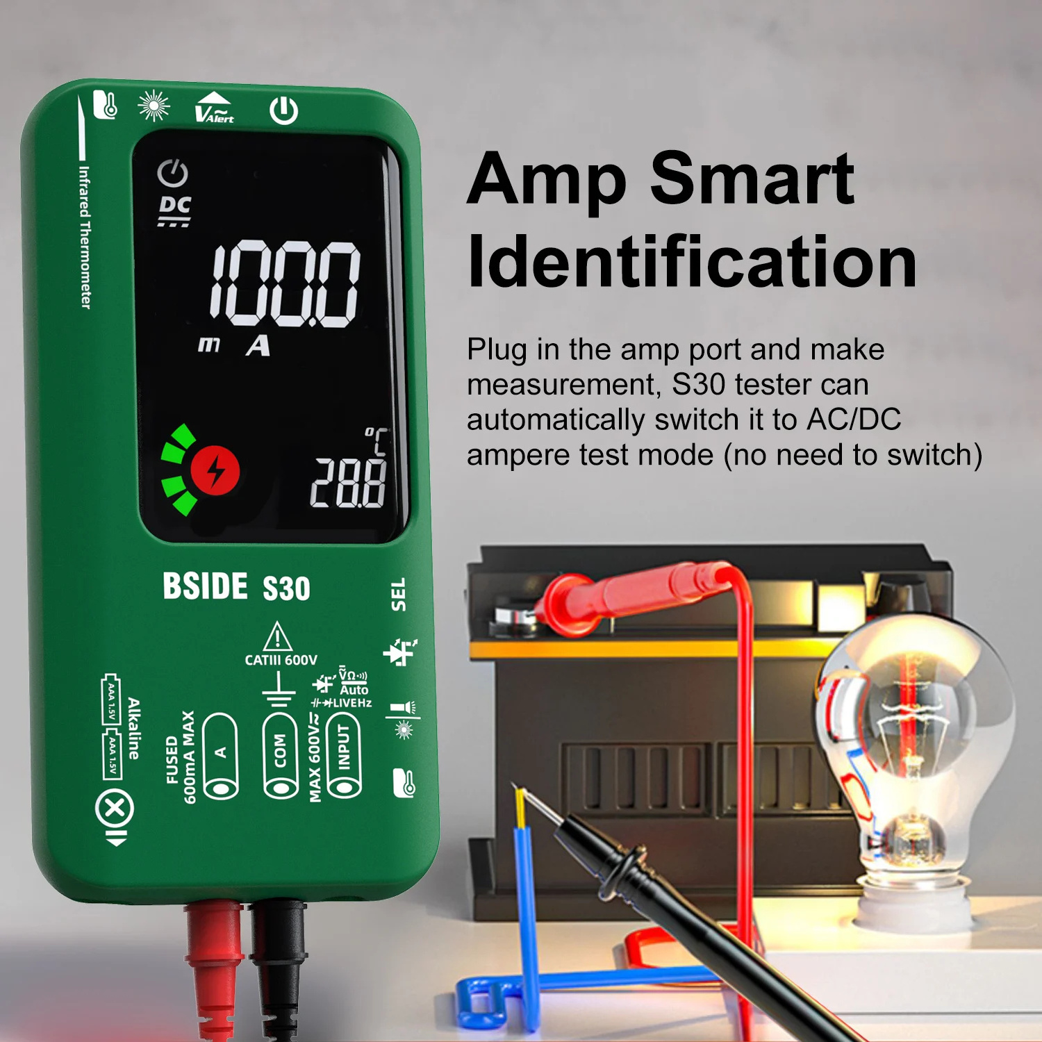 Bside S30 Smart Professional Digital Multimeter 15V Diode Recharge Electronic Tester Infrared Thermometer AC DC Voltage Current