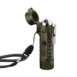 Waterproof Rechargeable Electric USB Double Arc Cigarette Lighter with Flashlight suit for Outdoor Camping hot sell