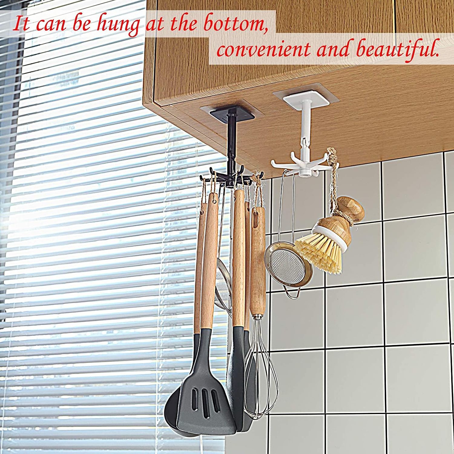 Self-Adhesive Kitchen Hooks for Hanging Rotating, Waterproof Utility Hook Kitchen Towel Hooks