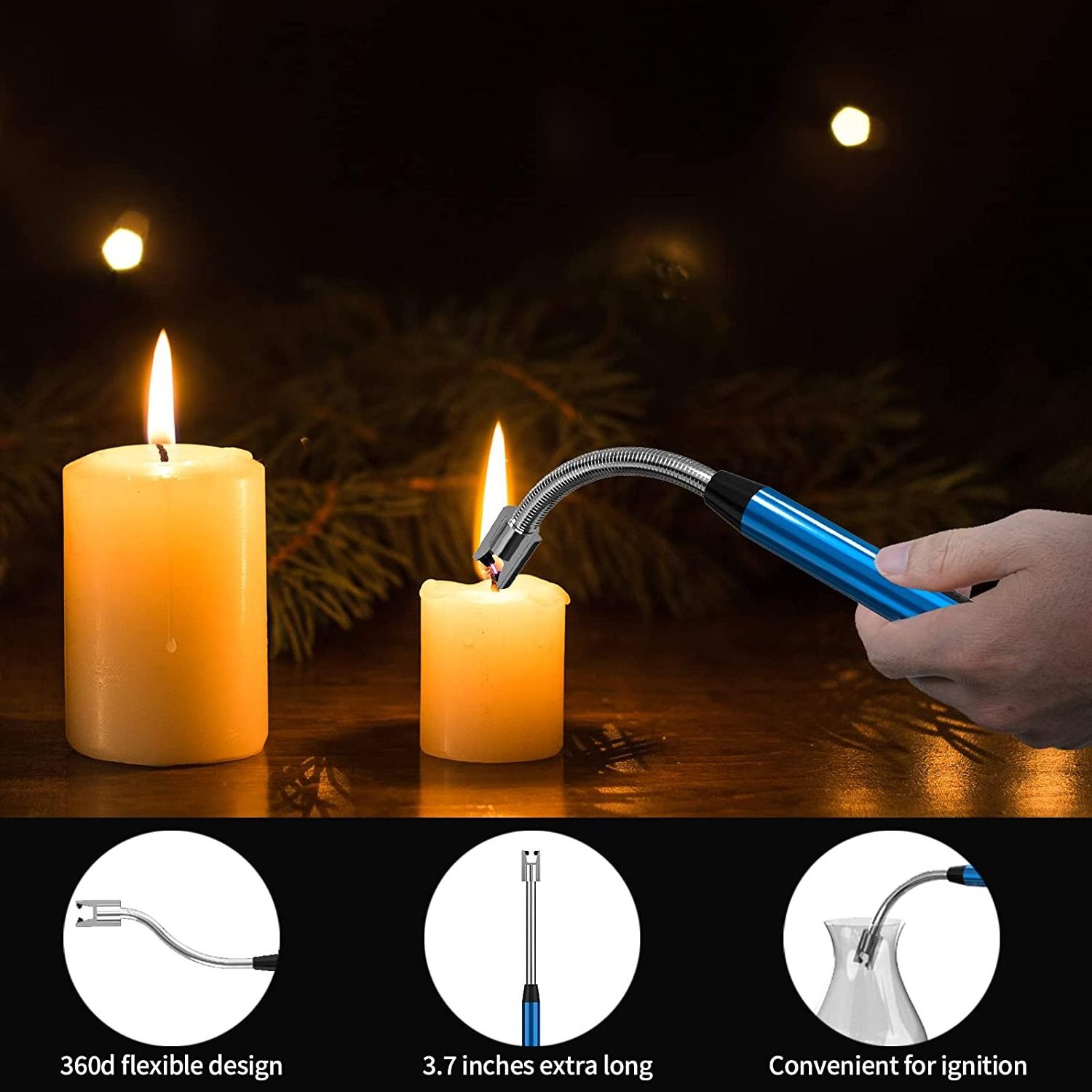 Long Bendable Neck Button Upgraded Lighter USB Lighter Electric Arc Lighter LED Battery Display Safety Switch For Kitchen Candle