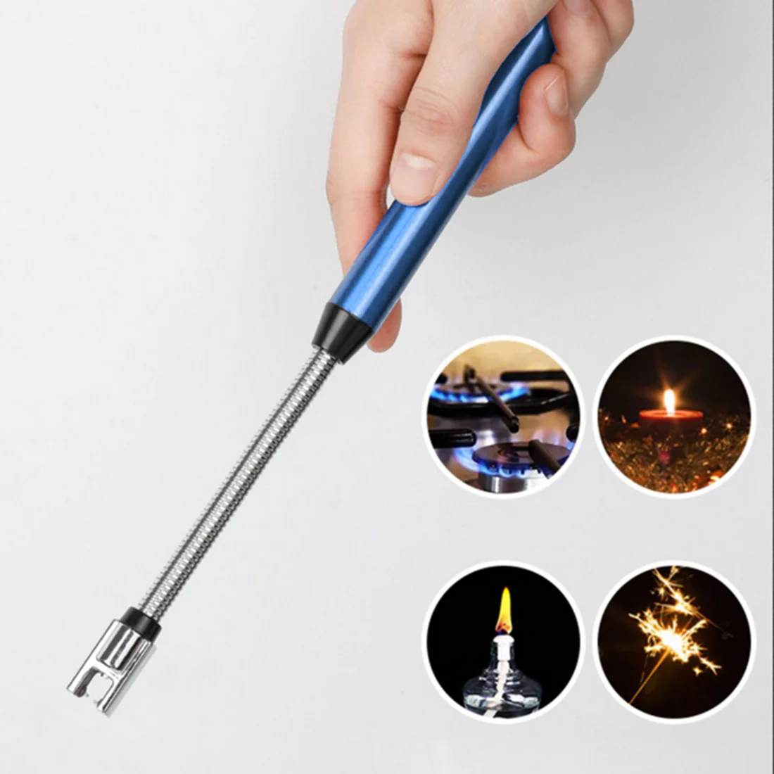 Electric Candle Lighter USB Rechargeable Lighters Mens Lighters Long Stick with Rope and Ring Perfect for Camping Kitchen Stove