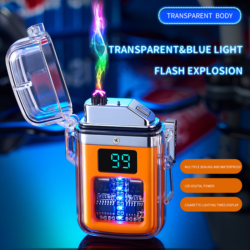 New Arrival waterproof luminous transparent Seckill multipurpose dual flame lighter usb electric rechargeable lighter