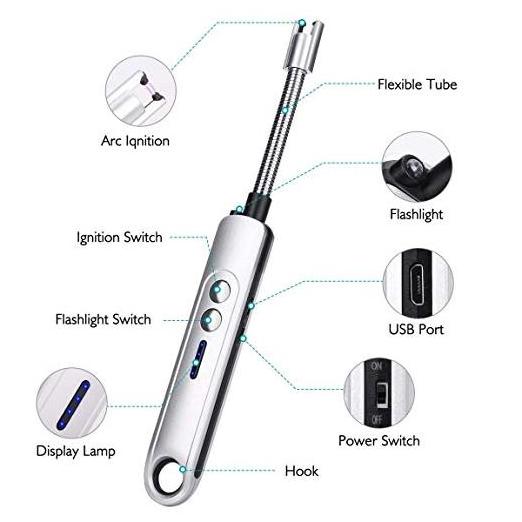 Electric Arc Lighter-Electronic Candle Lighter with Flex Long Ignite Neck,Windproof USB Rechargeable Plasma Flamel