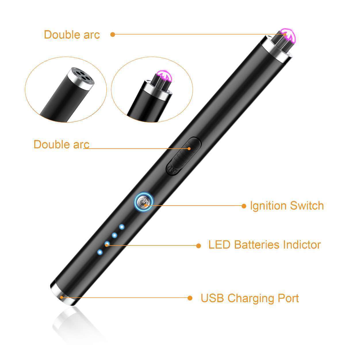 Portable Novelty Charcoal Cook Electric Kitchen Lighters Long Portable Customized Zinc Alloy Double Arc BBQ Lighter