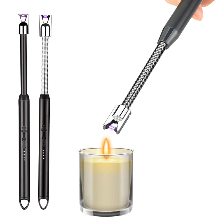 Long Bendable Neck Button Upgraded Lighter USB Lighter Electric Arc Lighter LED Battery Display Safety Switch For Kitchen Candle