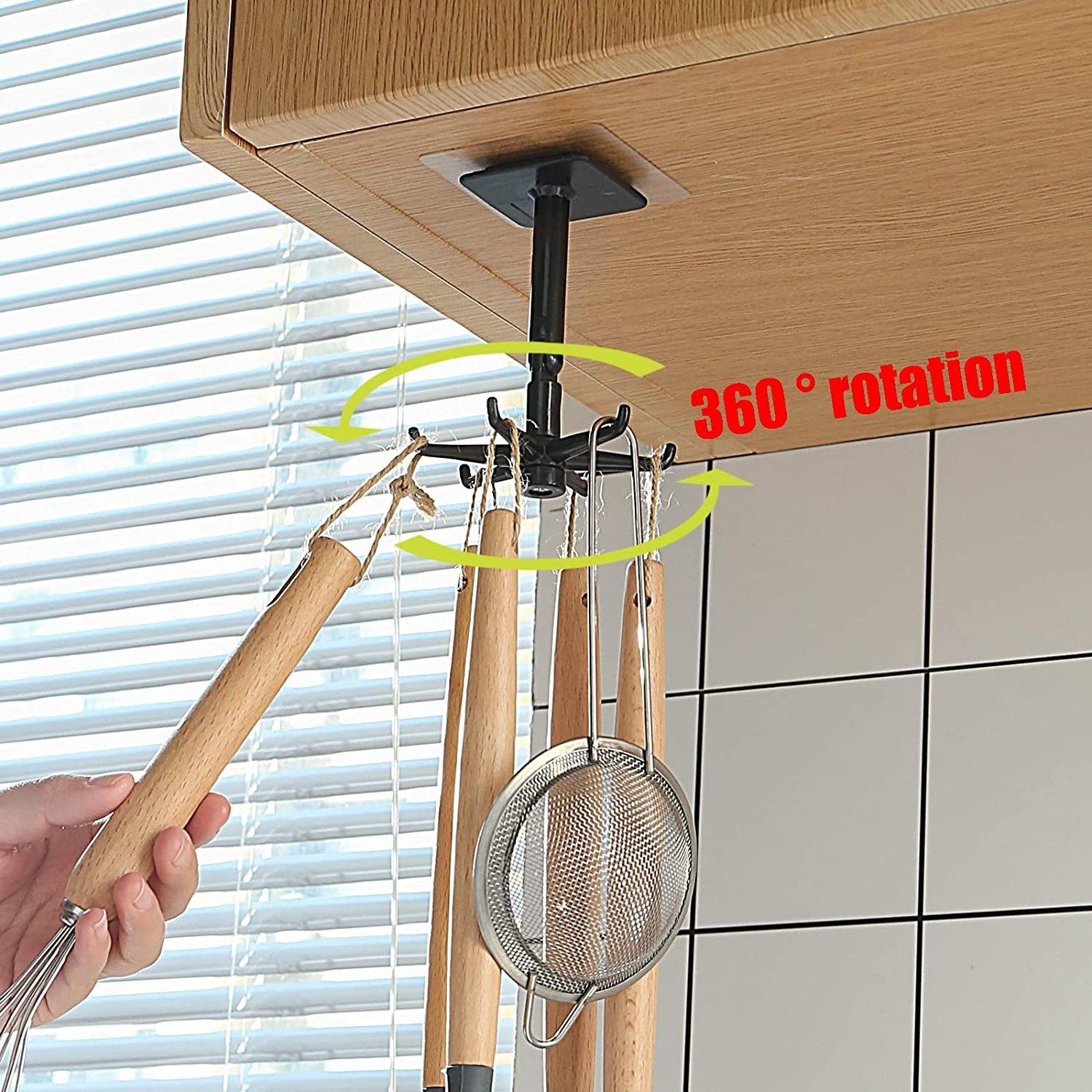 Self-Adhesive Kitchen Hooks for Hanging Rotating, Waterproof Utility Hook Kitchen Towel Hooks