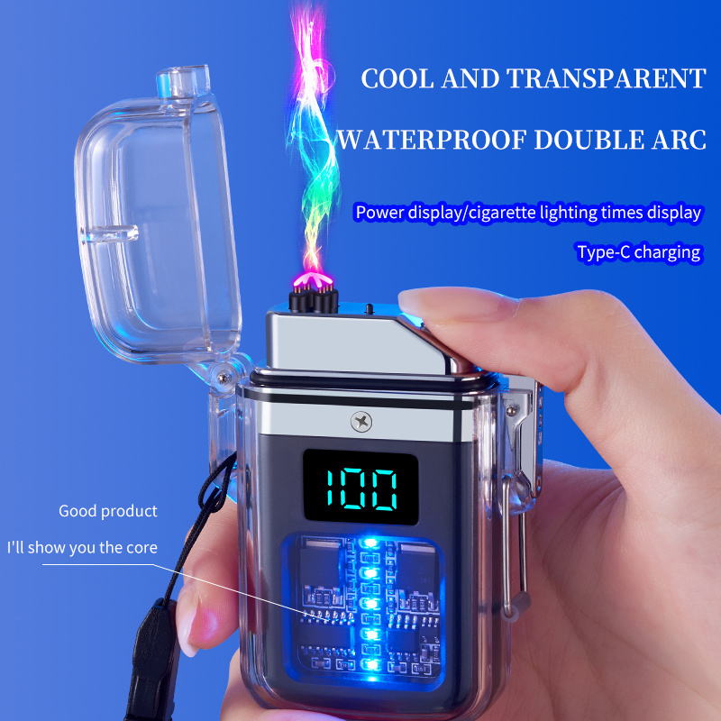 New Arrival waterproof luminous transparent Seckill multipurpose dual flame lighter usb electric rechargeable lighter