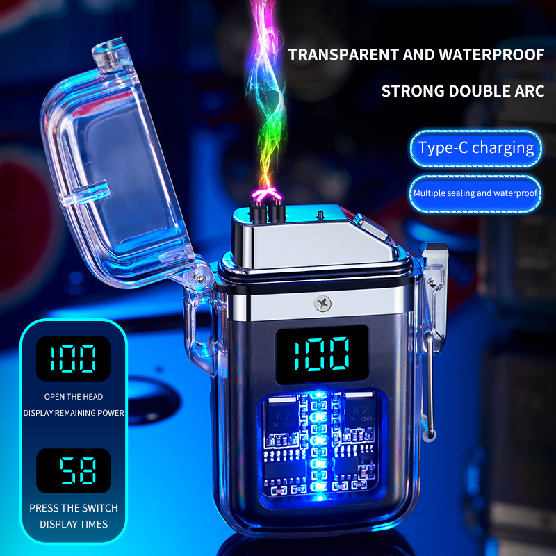 New Arrival waterproof luminous transparent Seckill multipurpose dual flame lighter usb electric rechargeable lighter