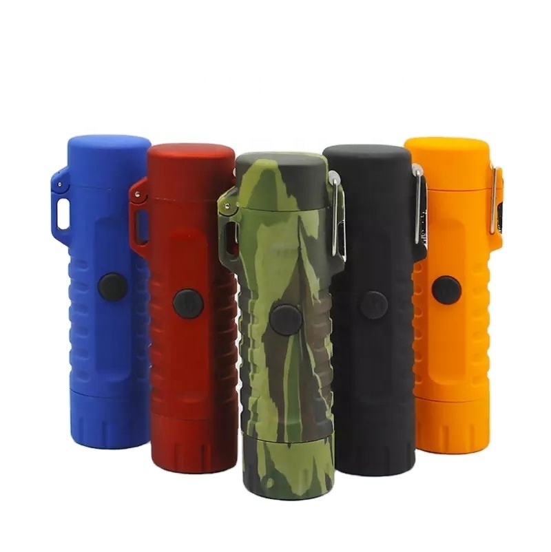 Waterproof Rechargeable Electric USB Double Arc Cigarette Lighter with Flashlight suit for Outdoor Camping hot sell