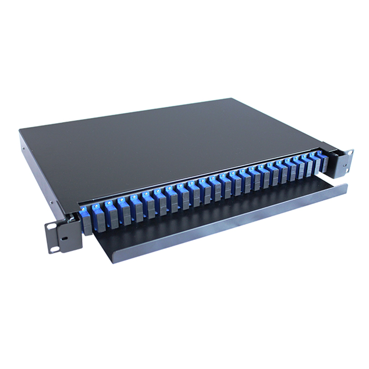 ODF Rack Mount SC Duplex Fiber Optic Termination Box Patch Panel Full Loaded 1U 24 Port 48 Core FTTH Cold Rolled Steel Sheet