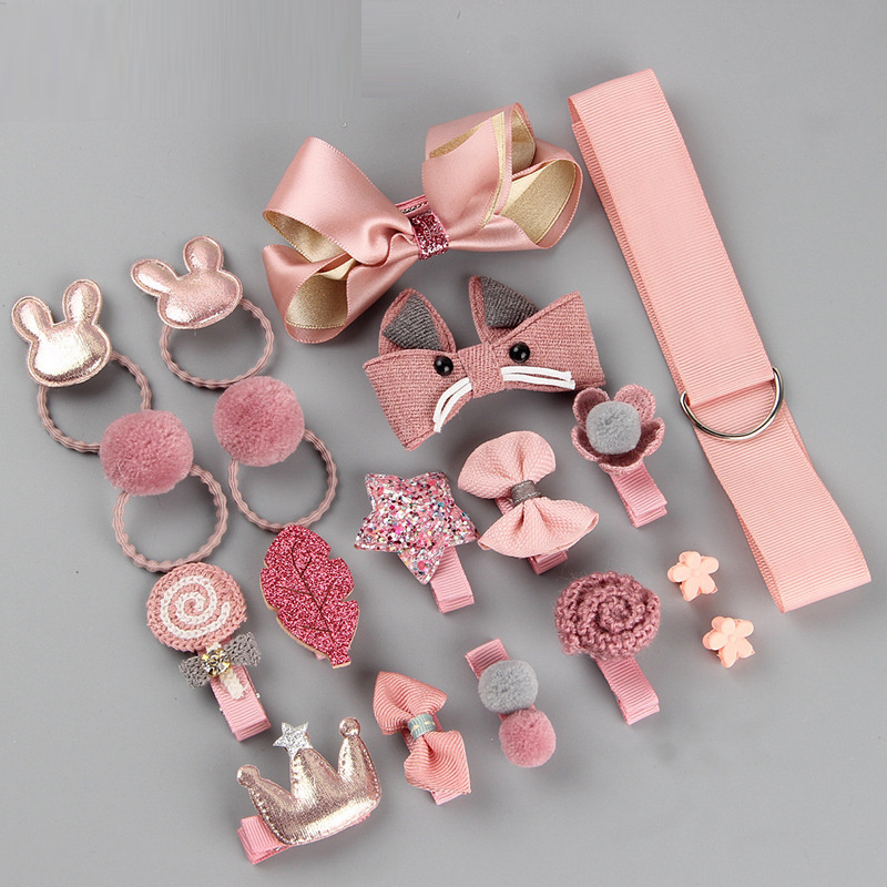 2021 Newest Cartoon Animal Baby Hair Scrunchies 18 Pcs/set Handmade Bow Hair Clip Hairgrips Girl Baby Cute Hair Accessories Set