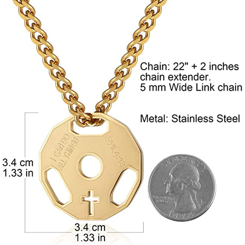 New Mens Fashion Stainless Steel Necklace Fitness Gym Dumbbell Weight Plate Barbell Chain Pendant Necklace for Men