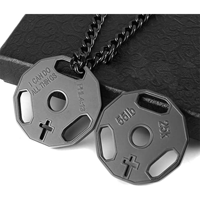 New Mens Fashion Stainless Steel Necklace Fitness Gym Dumbbell Weight Plate Barbell Chain Pendant Necklace for Men