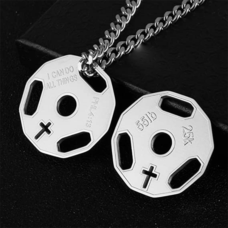 New Mens Fashion Stainless Steel Necklace Fitness Gym Dumbbell Weight Plate Barbell Chain Pendant Necklace for Men