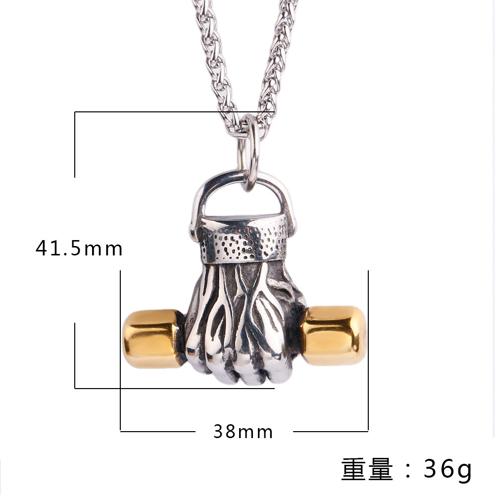 2023 New Mens Fashion Stainless Steel Necklace Fitness Gym Dumbbell Boxing Plate Barbell Chain Pendant Necklace for Men