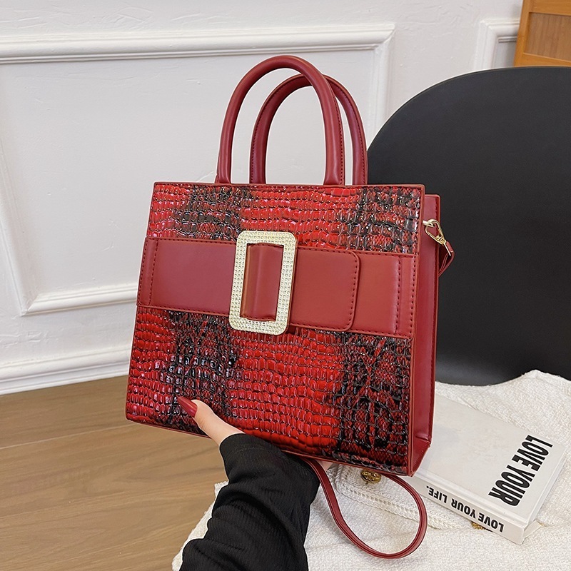 2024 Spring New Handheld Single Shoulder Crossbody Snake With Diamonds Hit The Colour Of Large-Capacity Fashion Handbag