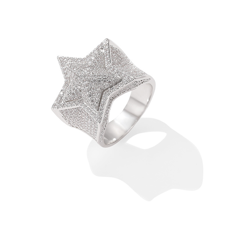 Wholesale 2021 fashion 3A zircon five-pointed star three-dimensional ring for women