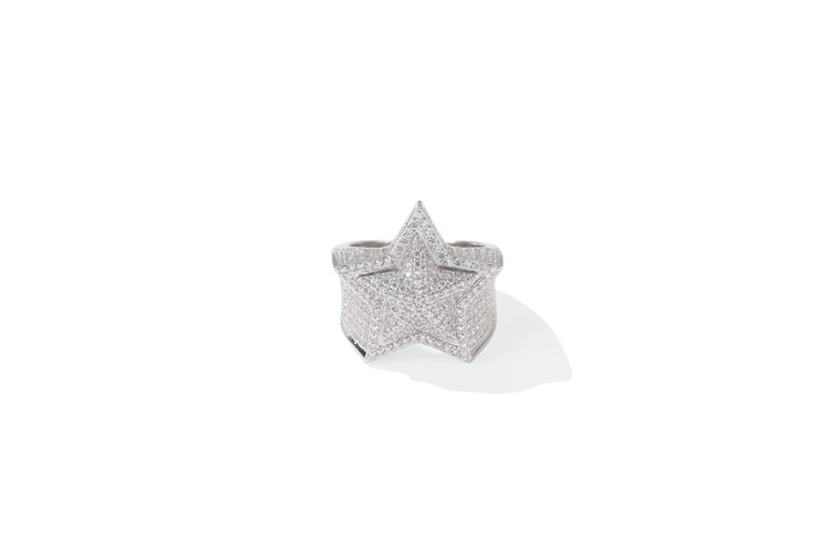 Wholesale 2021 fashion 3A zircon five-pointed star three-dimensional ring for women