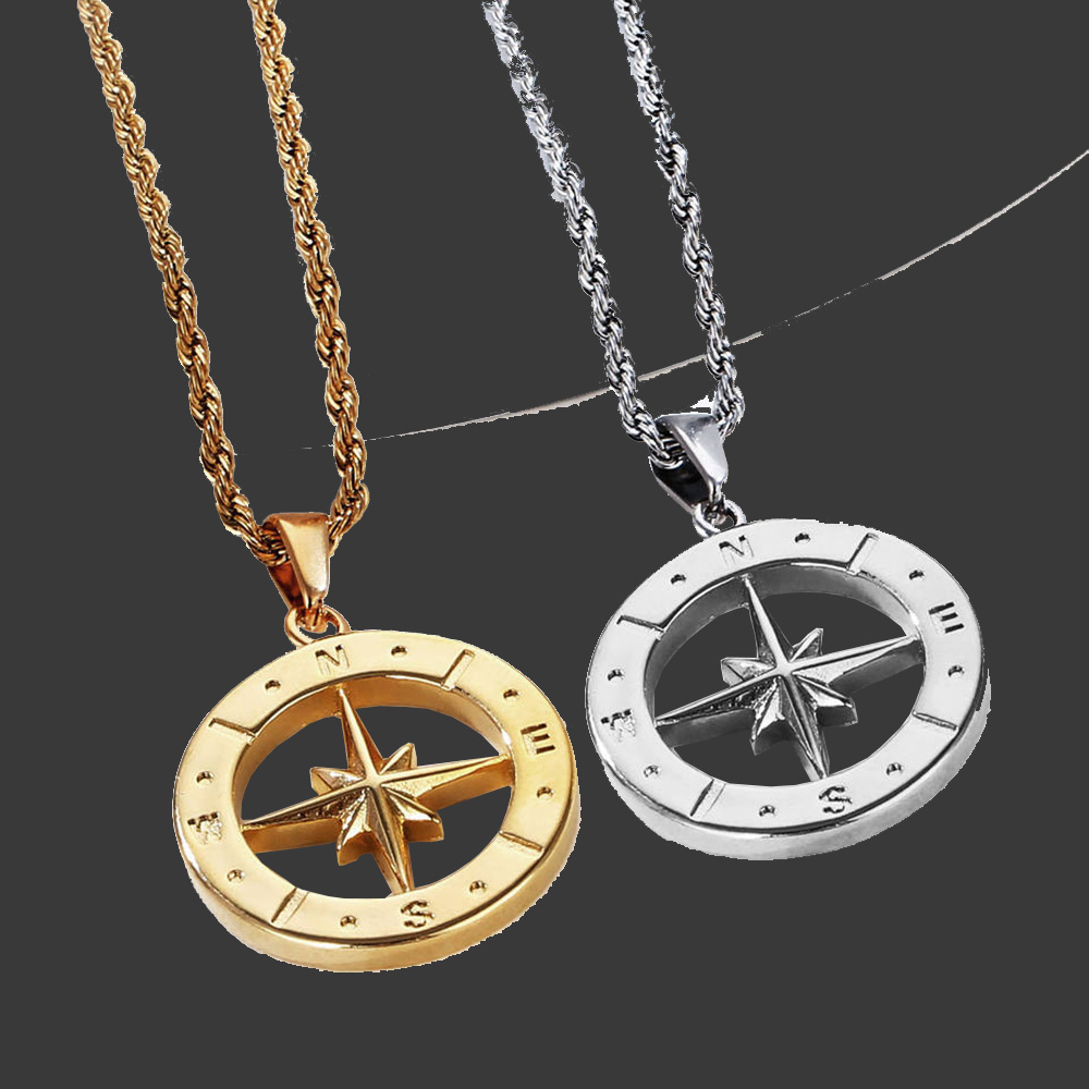 Stainless Steel Sea Compass Pendant Necklace Medusa Charm 18K Gold Crucifix 3D Revenge Gun Angel Necklace  Punk For Men Women