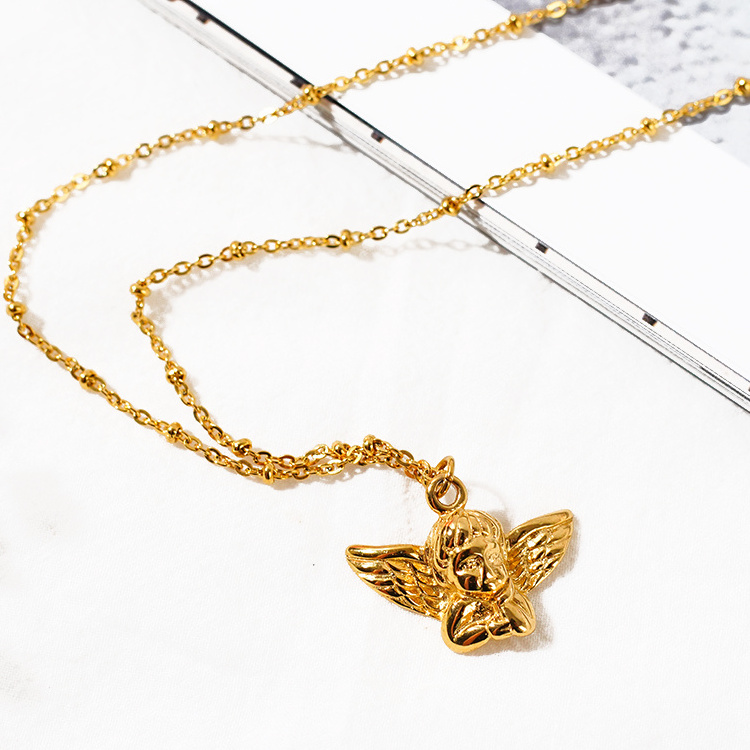 Fast Delivery-  18K Gold Silver 3D Revenge Angel Pendant Necklace Rope Chain Men's Angel Gun Hip Hop Stainless Steel 2022 Hot