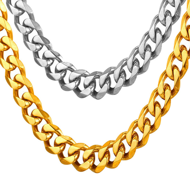 5mm Wholesale Mens Jewelry Gold 5mm Cuban Link Chain Necklace 18K Gold Stainless Steel Jewelry Miami Cuban Chain 3mm 7mm 9mm