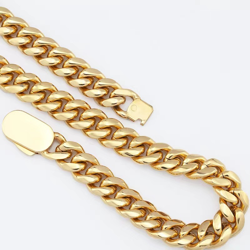 Stainless Steel Spot Hot Sale 18K Gold Miami Hip Hop Cuban Link Chain Necklace Bracelet Cuban Chain Real Factory Wholesale 8mm