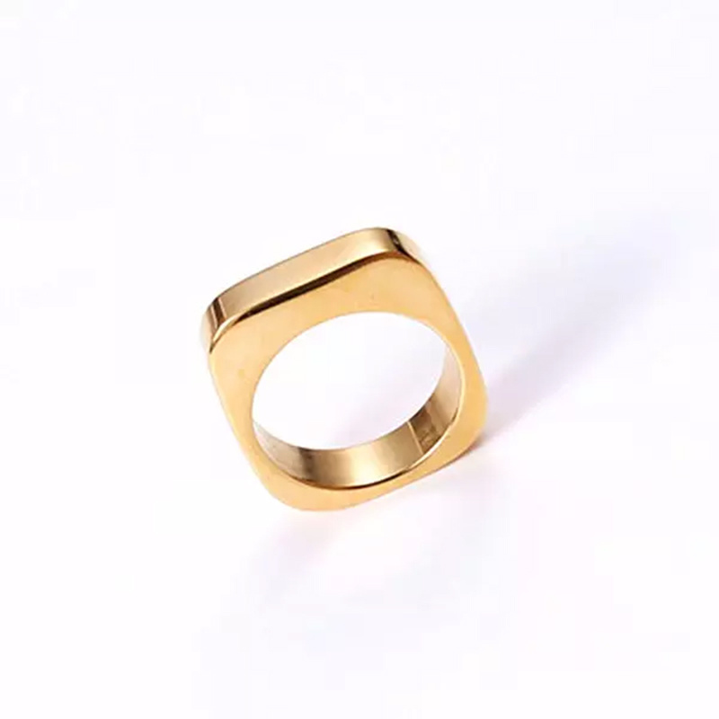 Plated Gold Stainless Steel Rings Square Stackable Finger Smooth Ring for Women Size 6 7 8 Female Engagement Minimalism Hot Sale