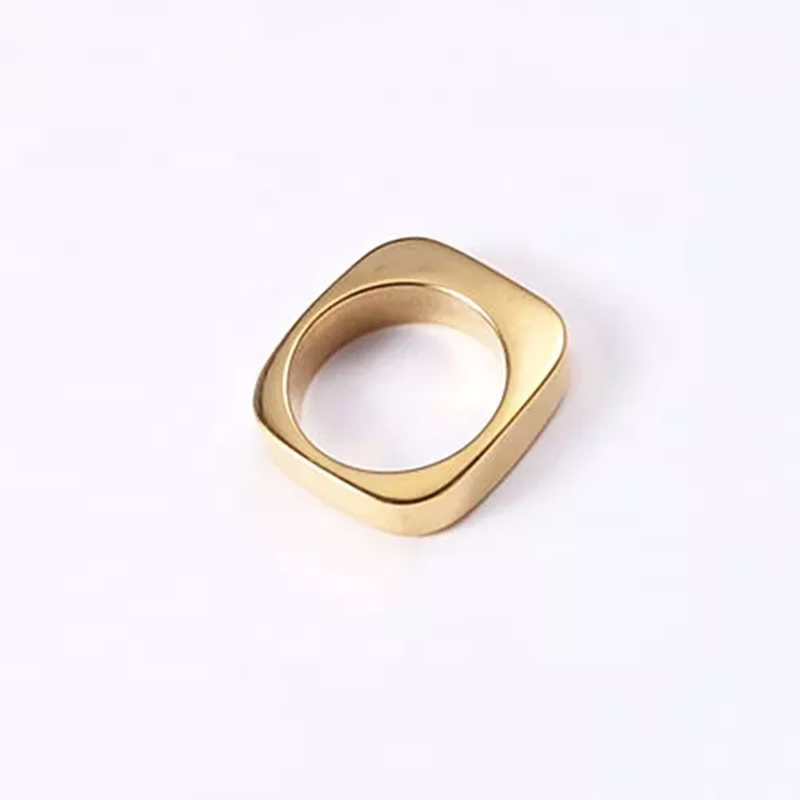 Plated Gold Stainless Steel Rings Square Stackable Finger Smooth Ring for Women Size 6 7 8 Female Engagement Minimalism Hot Sale