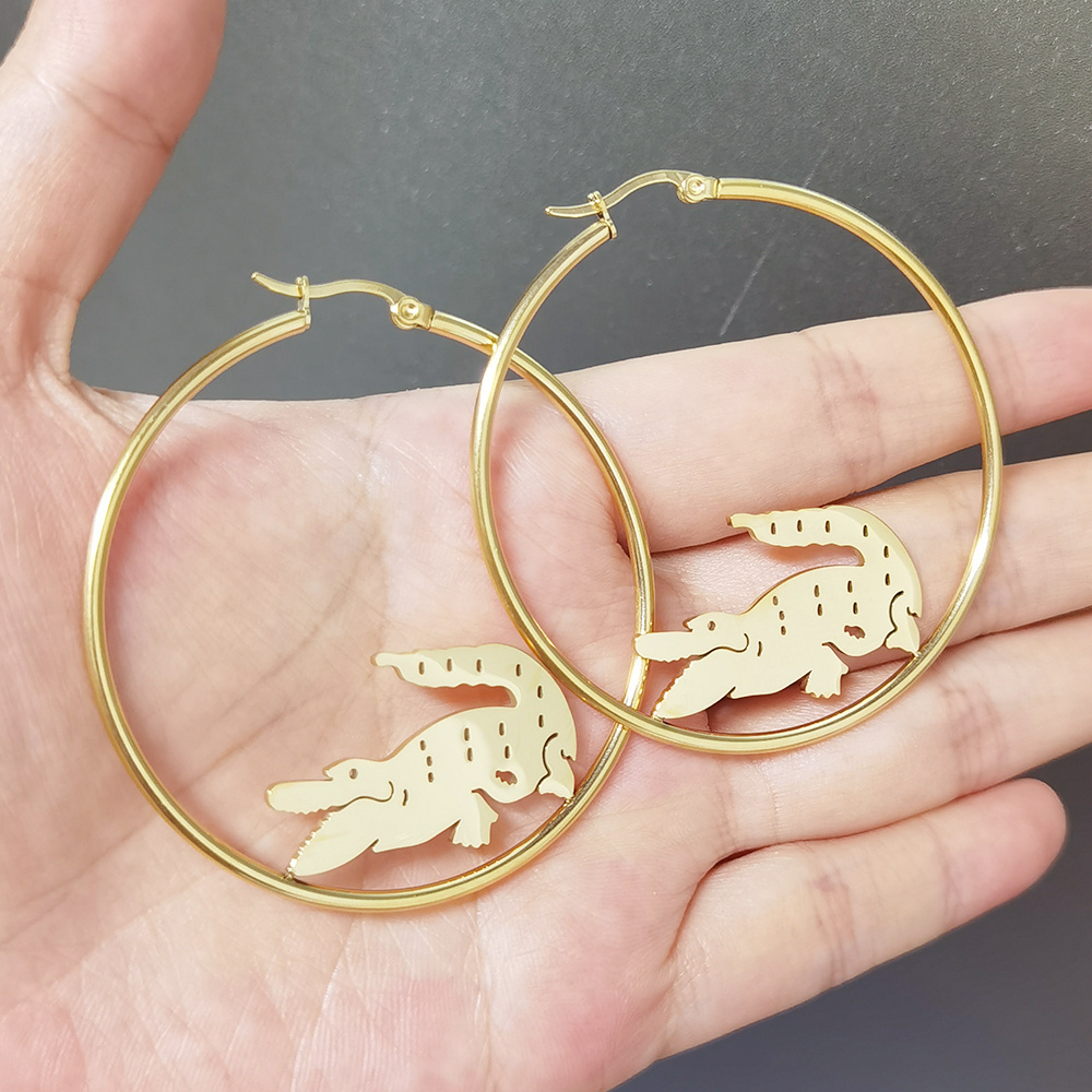 New Crocodile Studs Earring Custom LOGO Brand Design Stainless Steel 18K Gold PVD Plated Alligator Earrings Hoop 15mm Guadeloupe