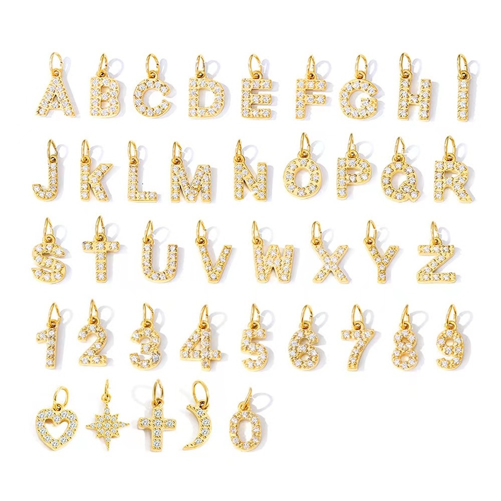 Wholesale Stainless Steel Diamond Zircon Rhinestone Letter Pendant Initial Alphabet Charm 18K Gold Plate CZ Crystal DIY Necklace