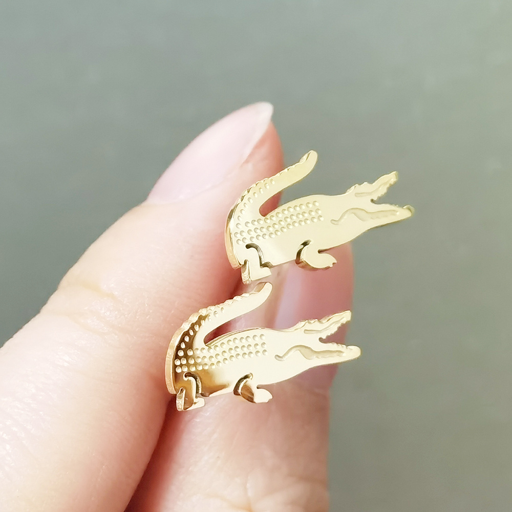 New 22mm Round Crocodile Studs Earring Custom LOGO Brand Stainless Steel 18K Gold PVD Plated Alligator Earrings Hoop Guadeloupe