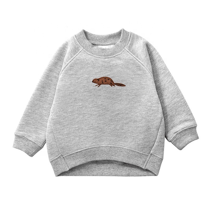 Factory custom Autumn french terry animal little embroidery pullover baby sweatshirt custom kids sweatshirt