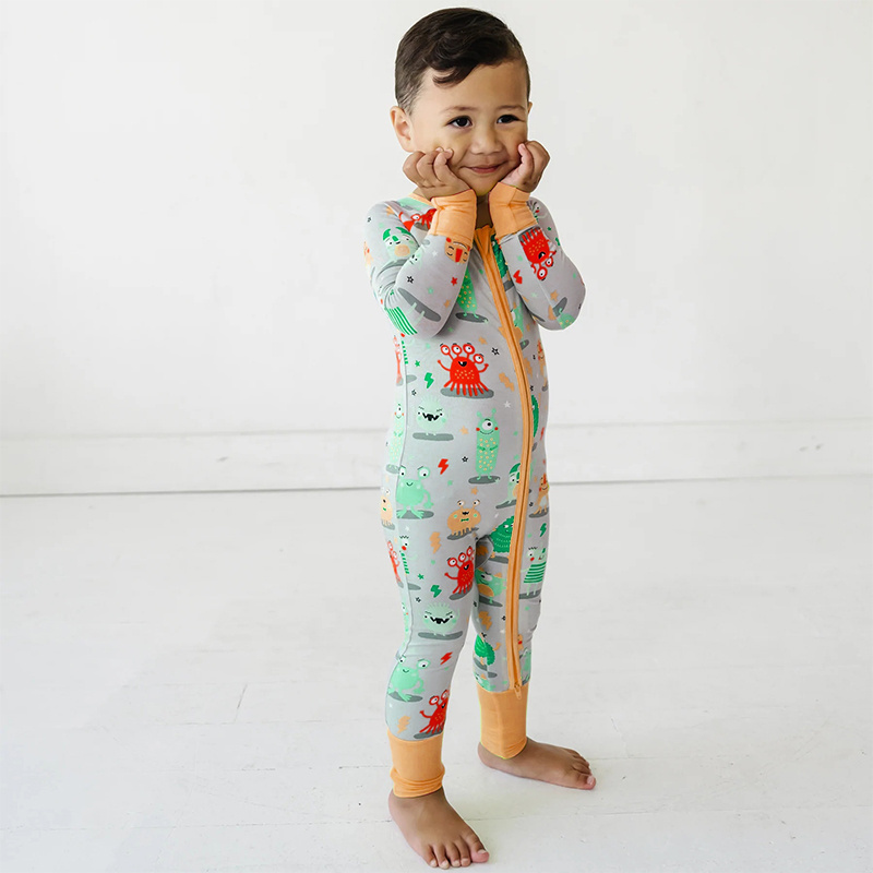 Custom Bamboo Unisex Contrast Pattern Print Footless Jumpsuit Pajamas Baby Romper