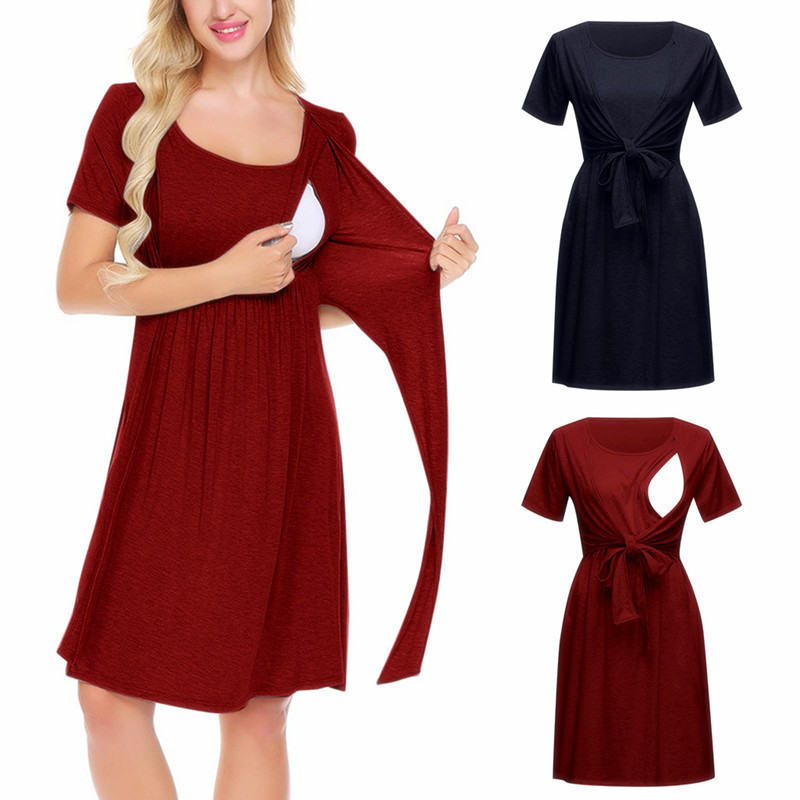 Wholesale custom soft breathable plain short sleeve organic cotton women pregnant maternity clothes nursing maternity dress