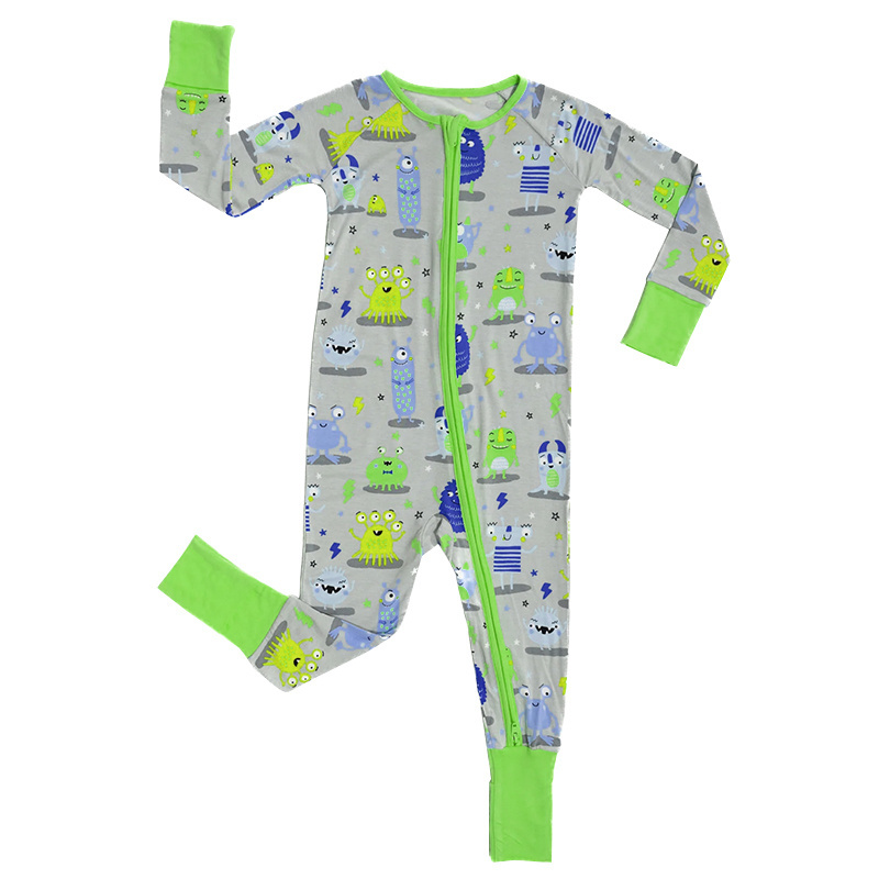 Custom Bamboo Unisex Contrast Pattern Print Footless Jumpsuit Pajamas Baby Romper