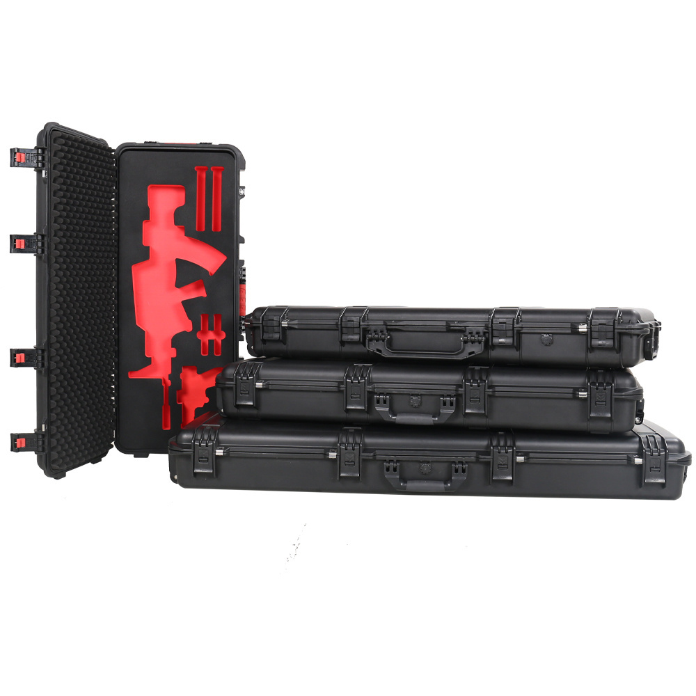 Portable long rolling rugged cargo boxes outdoor shockproof gun case hard plastic sealed gun case