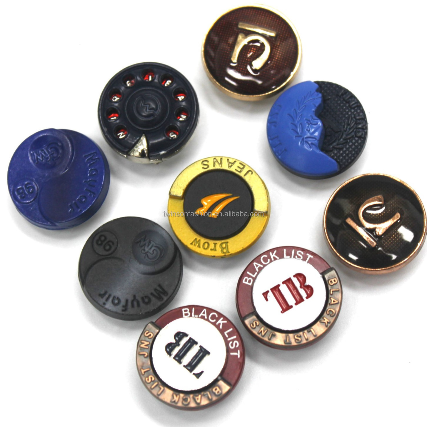 2023 High quality Custom logo button zinc alloy Shake metal buttons for jeans