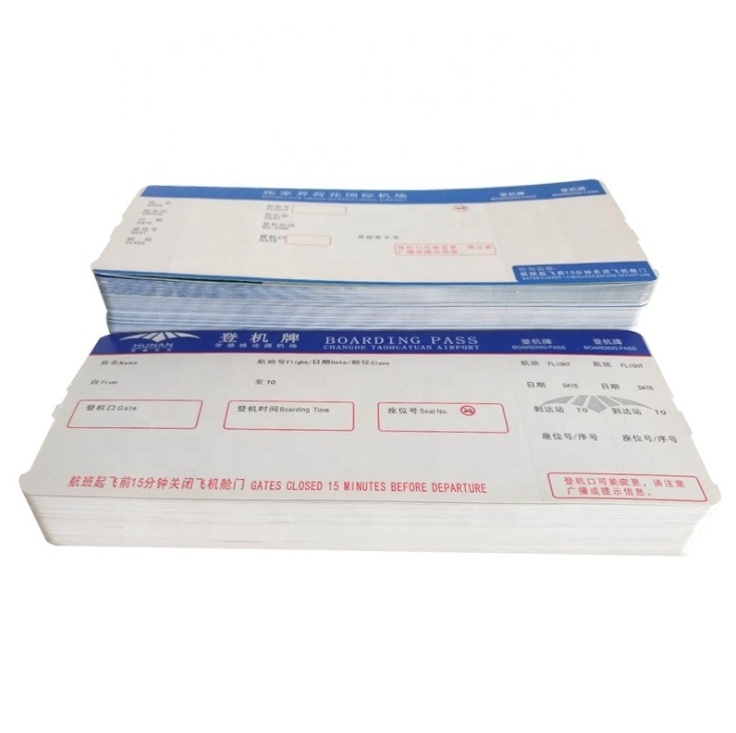 Custom two side printing airline flight tickets booking cheap thermal paper boarding pass air craft tickets