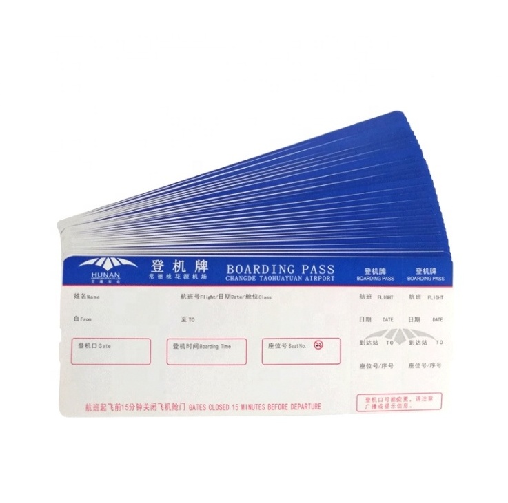 Custom two side printing airline flight tickets booking cheap thermal paper boarding pass air craft tickets