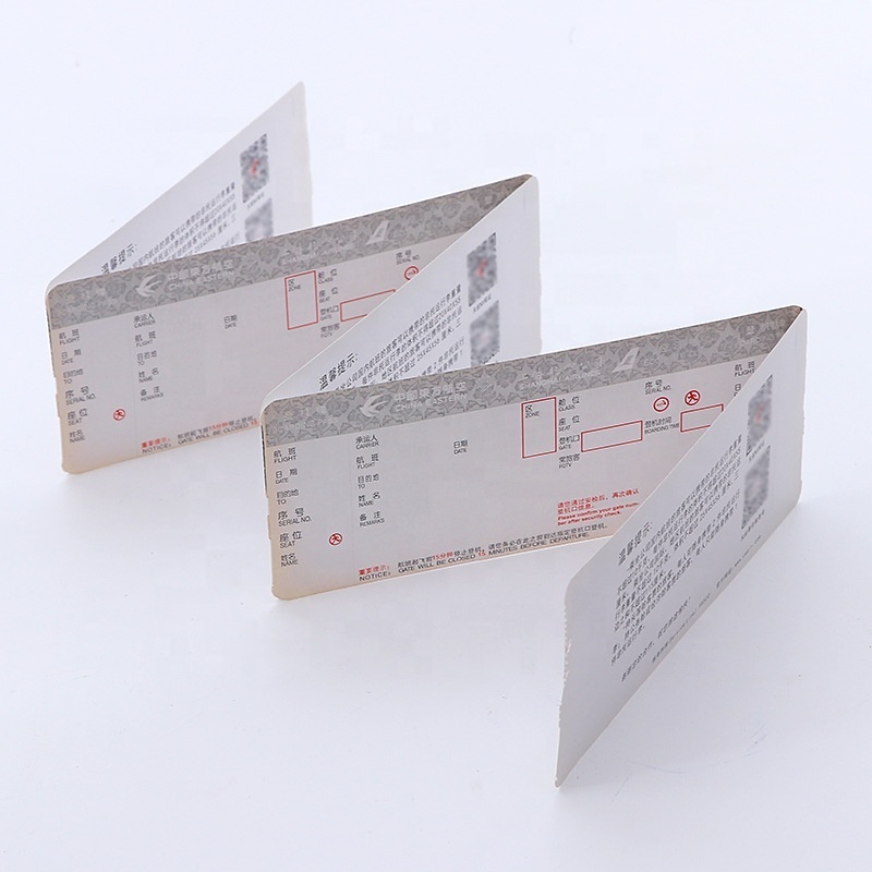 Custom two side printing airline flight tickets booking cheap thermal paper boarding pass air craft tickets