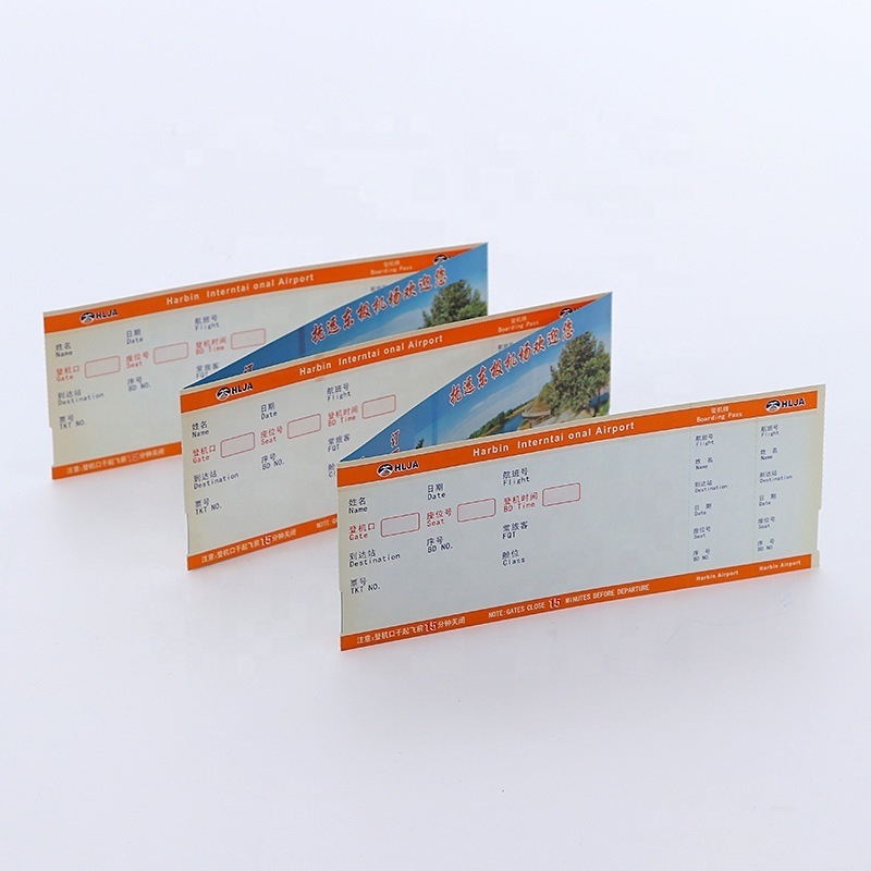 Custom two side printing airline flight tickets booking cheap thermal paper boarding pass air craft tickets