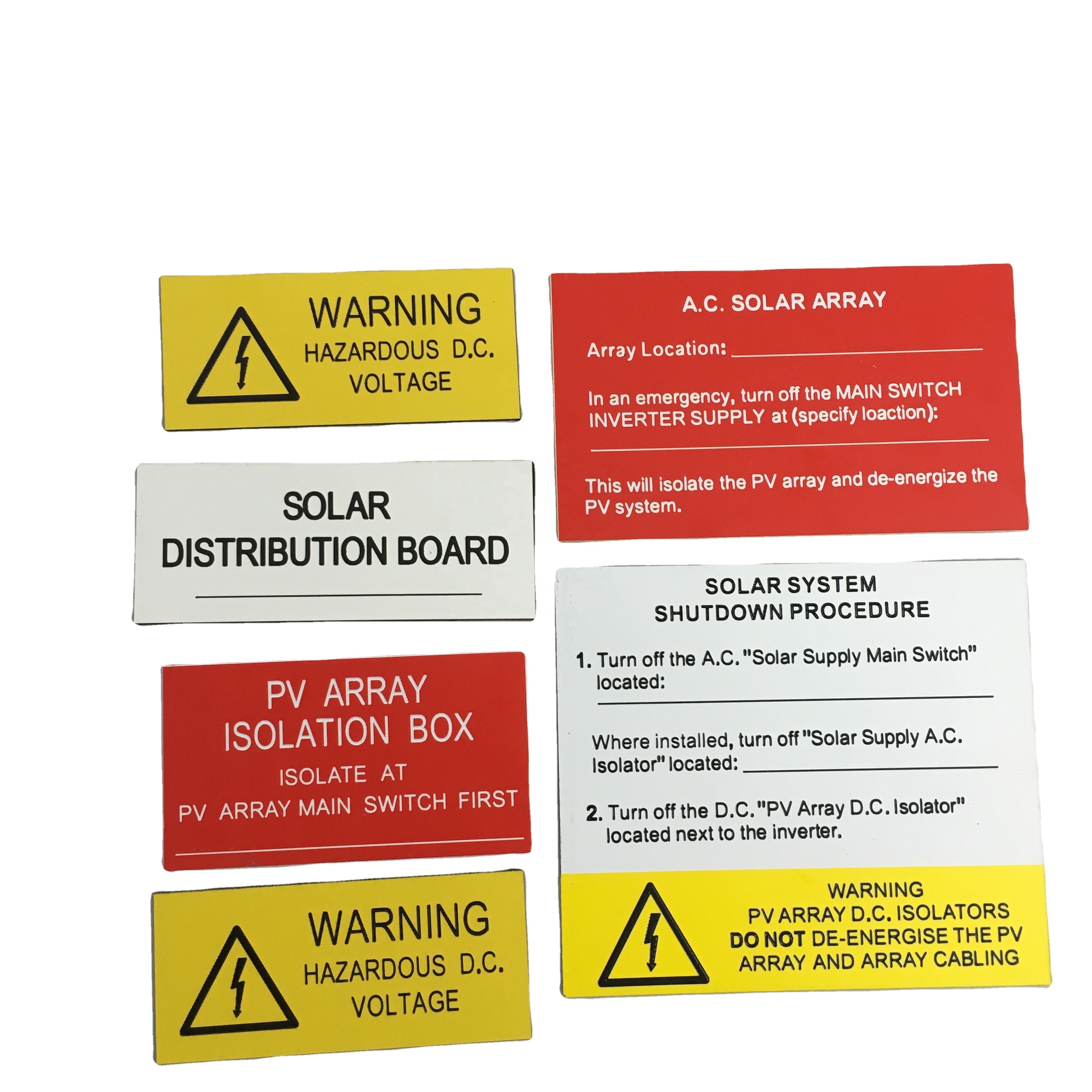 Solar PV power System Outdoor ABS Warning Label with back sticker