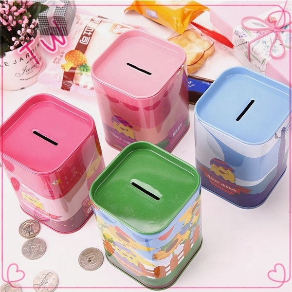 metal money box wholesale Manufacture cheap cartoon design rectangle shaped money saving box 160