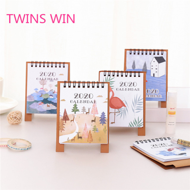 china 2020 Newest office stationery cartoon full color printing 365 day calendar wooden stand desk calendars for promotion 194